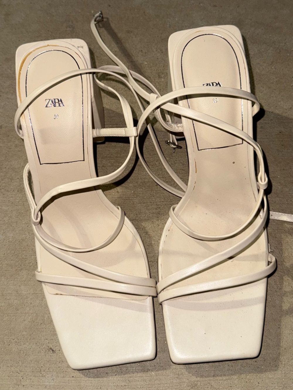 Zara Ivory Strappy Square-Toe Heeled Sandals